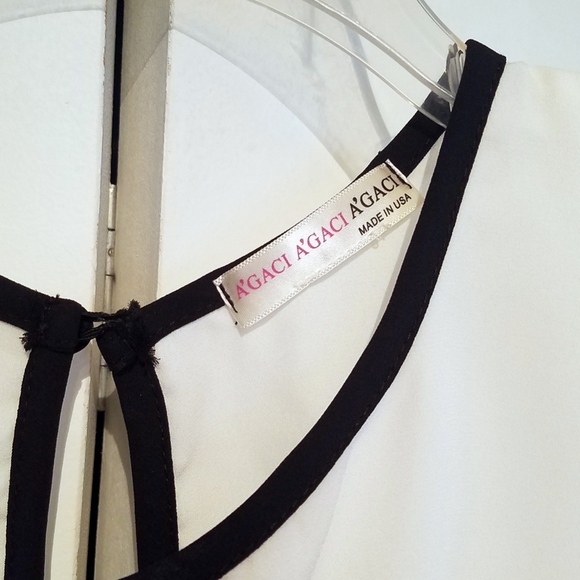 a'gaci~Silky White and Black Crop Top~Size Small - Picture 3 of 3